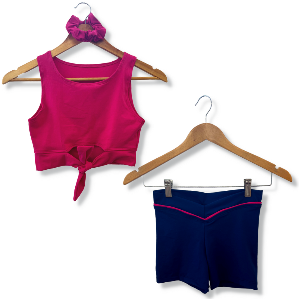 d:d Collection Tie Front Crop & V-Short Set - Mulberry/Navy