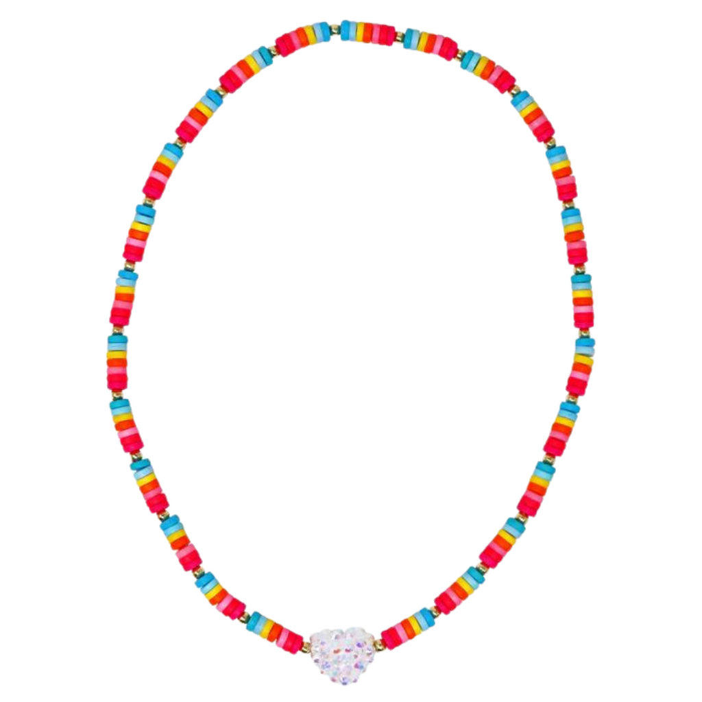 Pink Poppy Rainbow Jeweled Heart Necklace