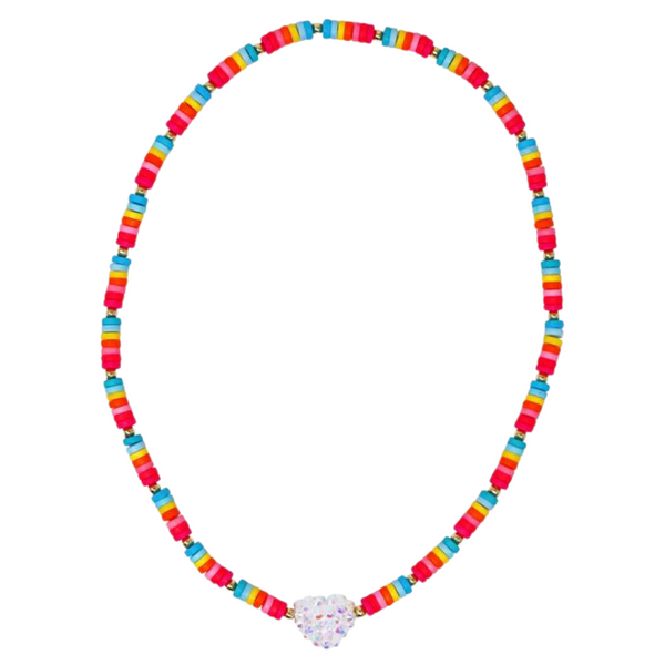 Pink Poppy Rainbow Jeweled Heart Necklace