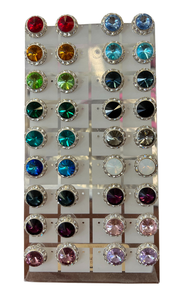 Competition Crystal Stud Earrings - Coloured