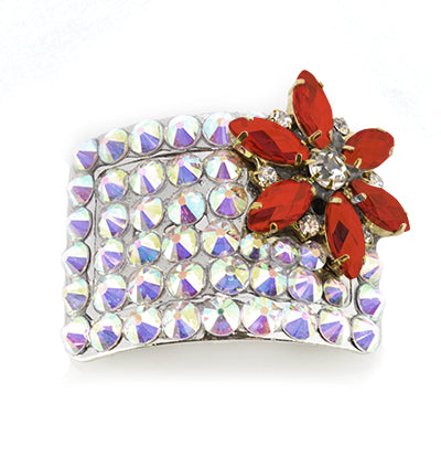 Irish Hard Shoe Buckles - Red Flower - AB Diamante