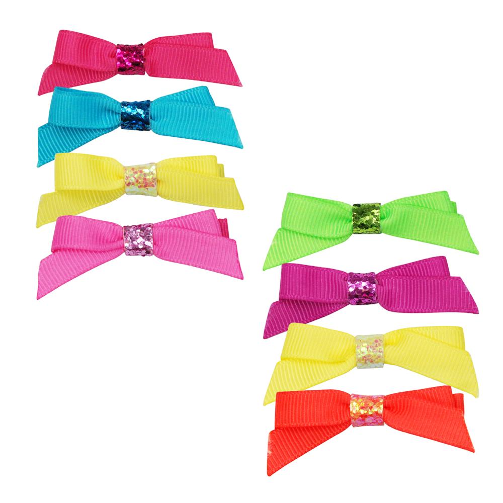 Pink Poppy Set of 4 neon bow hairclips