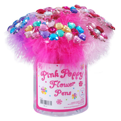 Pink Poppy Multi Coloured Flower Gem Fluffy Pens