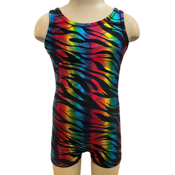 Ditto Dancewear Biketard with Scrunchie - Rainbow Zebra
