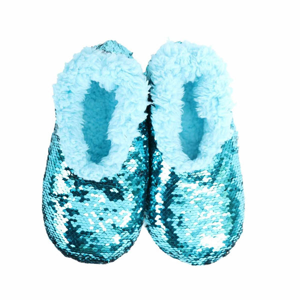 Slumbies Reversible Sequin Non-Slip Slippers/Socks - Turquoise