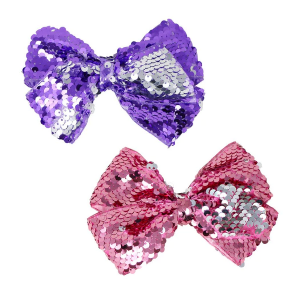 Pink Poppy Sparkle Reversible Sequin Bow - 2 colours