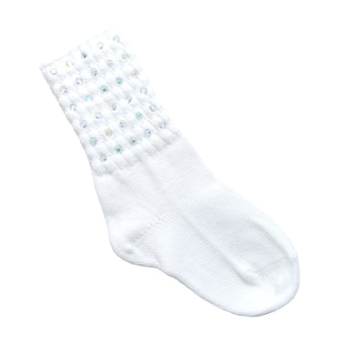 Diamante Low Arch Support/seamless toe Socks for Irish Dancing -RADIANT  WHITE