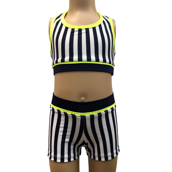 Identity Costuming Gym Set - Navy Stripe | Neon Yellow
